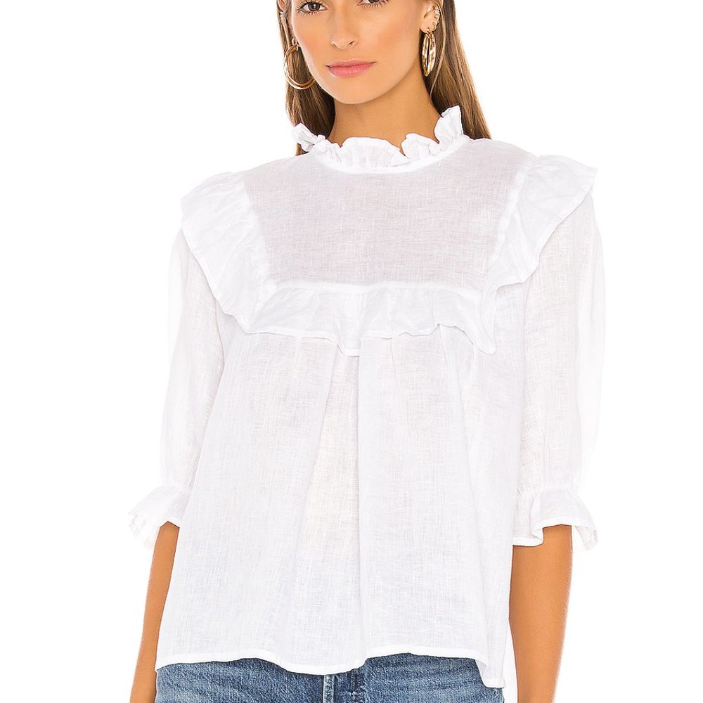 Acacia swimwear Lebanon 100% linen ruffle top Sz P
